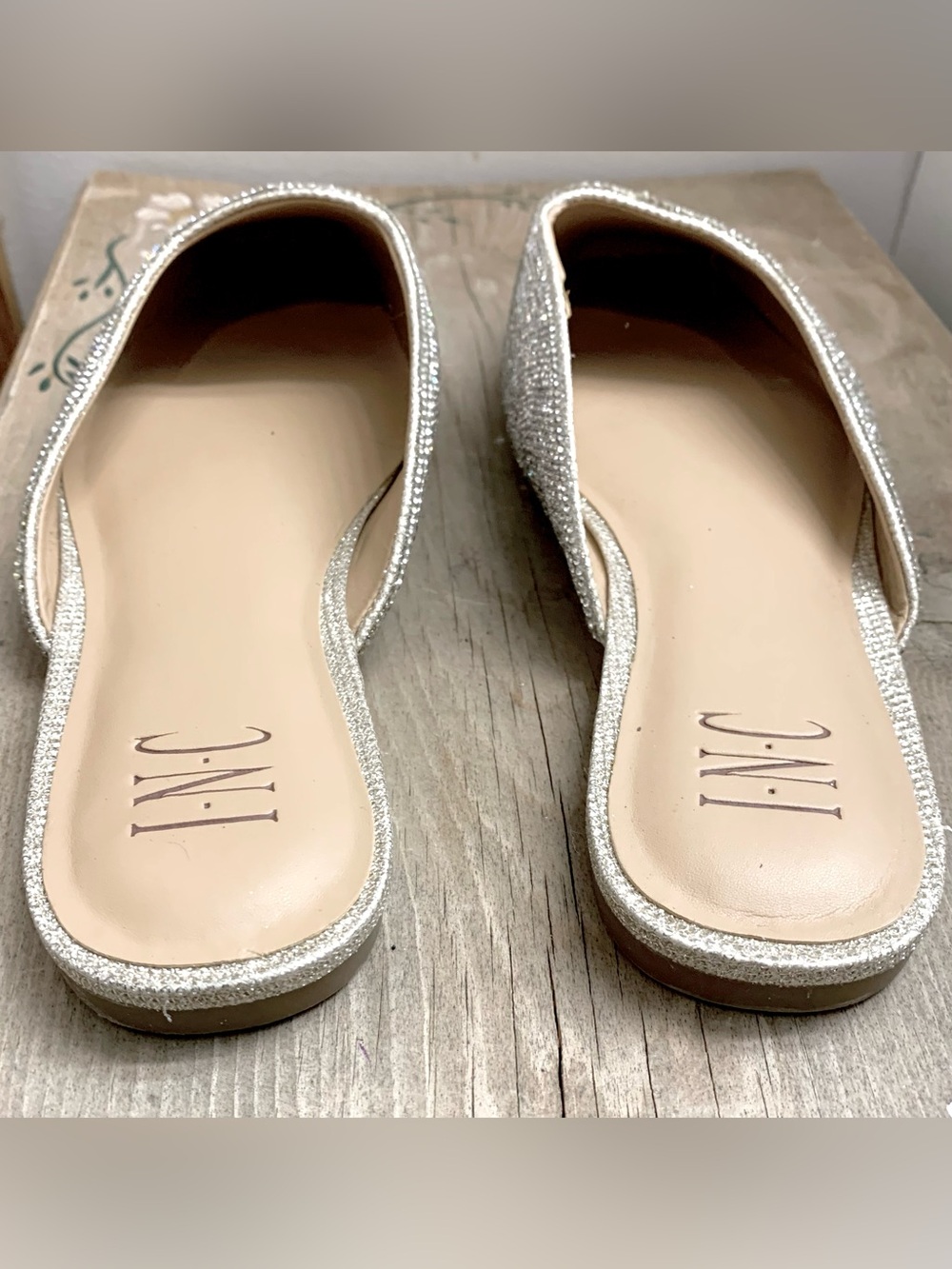 INC International Concepts Silver Rhinestone Slip-On Mules - Picture 12 of 13